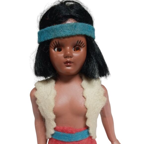 Vintage Native American Mexican Souvenir Doll Red Pants Sleep Eyes 8" Posable - Picture 5 of 12